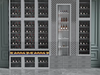 Modern Wine Cabinet With Glass Doors And Multiple Wine Storage Racks 3d model