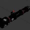 Game Movie Character Heavy Weapon With Multiple Barrels Black Body Red Accents White Symbols