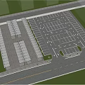Urban Road Facilities With Parking Lot Vehicles Green Landscaping And Buildings