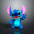 3D Rendered Blue Cartoon Character With Large Pink Ears Open Mouth And Waving Hand