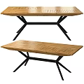 Modern Wooden Dining Table With Cross Design Black Metal Legs And Wood Grain Tabletop