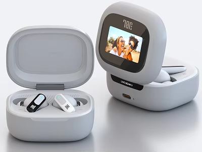 Wireless Earbuds With White Charging Case Open Design And Screen Time Photo 3d model