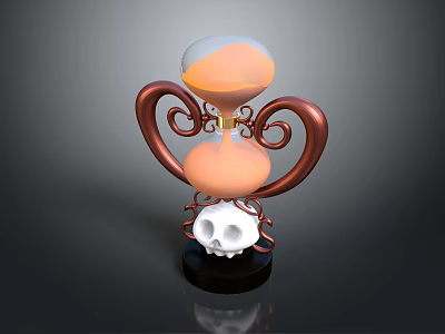 Decorative Hourglass With Brown Swirled Stand And White Skull On Black Base 3d model