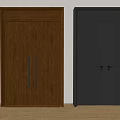 Modern Double Doors Design With Brown Wood Grain And Black Metal Handles