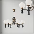 Modern Chandelier Design With White Globe Lights Brass Base And Black Accents 3d model