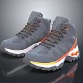 Gray High Top Sports Shoes With Brown Laces And Orange Yellow Accents On White Sole