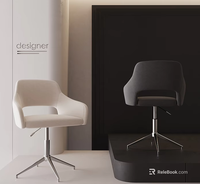 Modern Designer Chair Design With White And Grey Upholstery And Metal Bases 3d model 