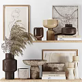 Modern Decorative Ornament Set With Stone Bowl Candles On Marble Pedestals And Book Stack