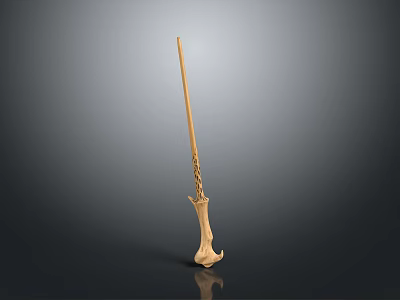 Handcrafted Wooden Wand Magical Weapon With Carved Design And Bone Shaped Handle 3d model