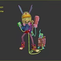 Game Movie Character With Blue Rabbit Ears Hat Glasses Red Backpack And Orange Boots