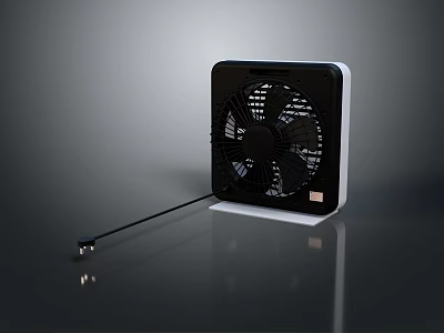 Black And White Square Table Fan For Household Daily Use With Power Cord Design 3d model