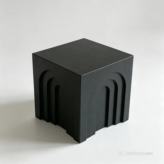 Modern Black Coffee Table With Cube Shape And Arched Side Grooves 3d model 