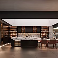 Modern Living And Dining Room Design With Marble Dining Table And Wooden Chairs