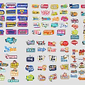 Colorful Commercial Equipment Labels And Stickers With Various Text And Patterns