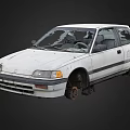 White Damaged Old Hatchback Car With Broken Windows And Rusty Wheels 3d model