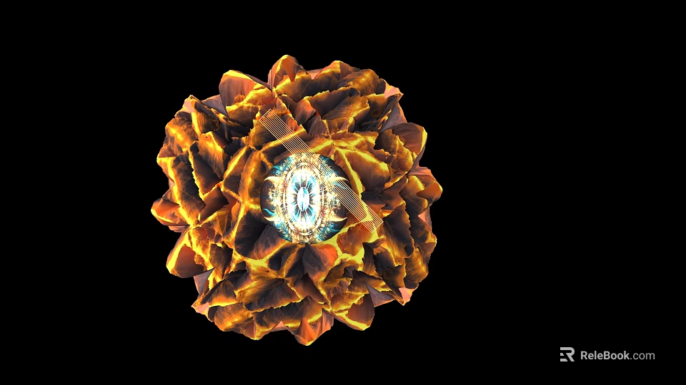 Future Architecture Spherical Structure With Petal Like Orange Yellow Outer Layer And Glowing Blue Center 3d model