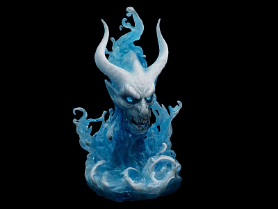 Decorative Ornament Set With White Horned Head And Blue Flame Design 3d model