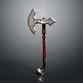 Medieval Battle Axe With Shiny Metal Blade And Red Accented Wooden Handle