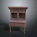 Classic Vintage Wooden Cabinet With Open Compartments Drawer And Turned Legs
