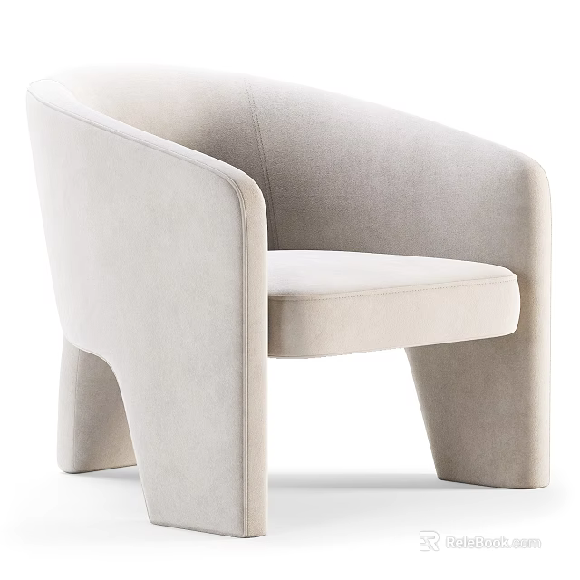 Modern Beige Upholstered Accent Chair With Curved Arms And Sturdy Unique Leg Design 3d model 