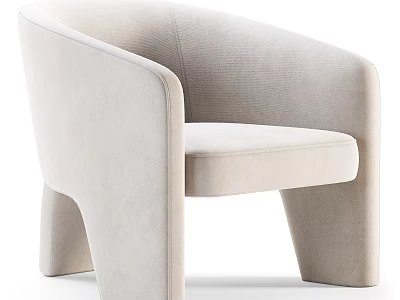 Modern Beige Upholstered Accent Chair With Curved Arms And Sturdy Unique Leg Design 3d model