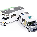 Two Modern RVs With Green Awning Solar Panels And White Exterior Design