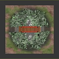 Red Wooden Bridge Over Small Pond With Lily Pads And Green Grass Path