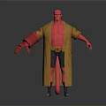Game Movie Character Red Skinned Figure Wearing Yellow Long Coat Red Sleeveless Top