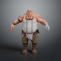 Bald Man With Arm Tattoos Wearing White Undershirt Overalls Utility Belt Brown Boots And Gloves