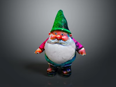 Garden Gnome Figurine With Green Pointed Hat White Beard And Red Nose 3d model