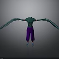Bird With Spread Blue Wings Green Body And Purple Legs Standing