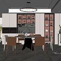 Modern Restaurant Dining Area Design With Round Table Upholstered Chairs Wine Cabinets And Hanging Chandelier