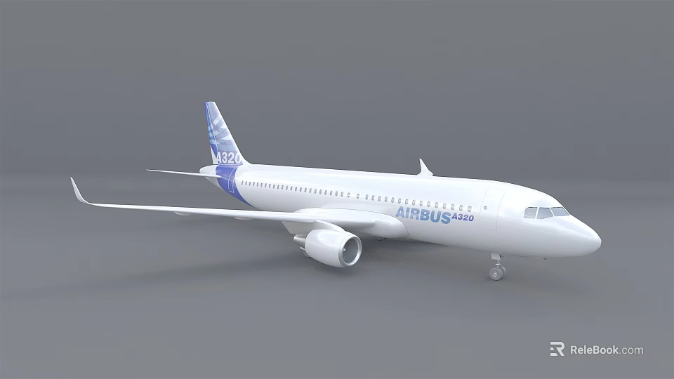 White Airbus A320 Commercial Airplane With Blue Tail And Fuselage Logo 3d model 