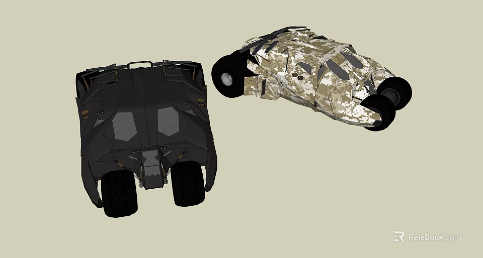 Black And Camouflage Armored Military Cars With Heavy Duty Design And Large Tires 3d model 