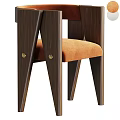 Stylish Dark Brown Wooden Dining Chair With Orange Cushion And Brass Rivets