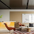 Modern Lounge Area Interior With Orange Chairs Sofa And Geometric Rug Coffee Table