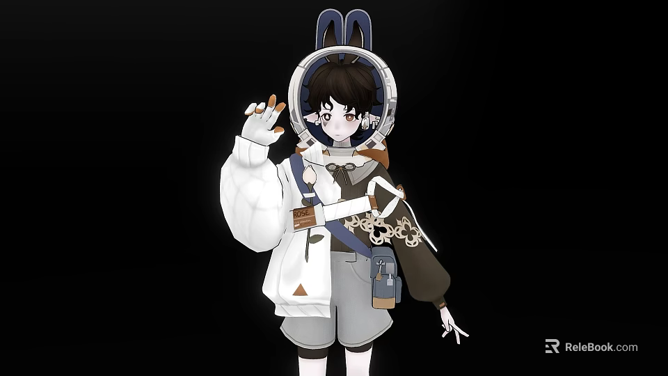 Game And Movie Character With Rabbit Ears White Coat And Backpack 3d model 