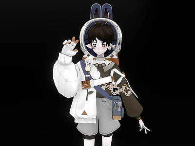 Game And Movie Character With Rabbit Ears White Coat And Backpack 3d model