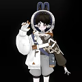 Game And Movie Character With Rabbit Ears White Coat And Backpack