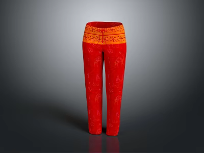 Stylish Red Trousers With Orange Waistband And Intricate Embroidery Patterns 3d model