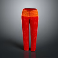 Stylish Red Trousers With Orange Waistband And Intricate Embroidery Patterns