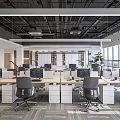 Modern Public Office Space With Multiple Desks Computers Office Chairs Large Windows And Green Plants
