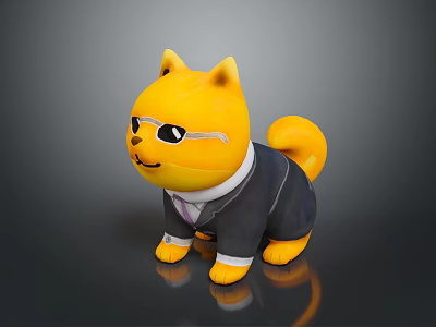 Yellow Cat Plush Toy Wearing Black Suit And Glasses With Cute Design 3d model