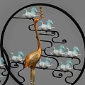 Elegant Decorative Ornament Set With Golden Container Blue White Ponies Black Rack And Writing Brush