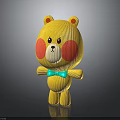 Yellow Knitted Bear Toy With Red Cheeks And Green Bow Tie