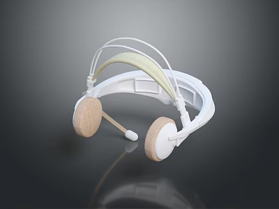 White Sleek Over Ear Computer Headphones With Light Brown Ear Cushions And Microphone 3d model