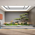 Indoor Landscape Design with Pine Tree Deer Statues Rockery and Decorative Sculptures