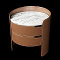 Modern Circular Bedside Table With Marble Top And Leather Drawers 3d model