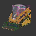 Yellow CAT Tracked Skid Steer Loader With Front Bucket On Black Surface 3d model