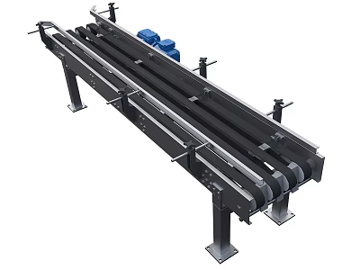 Industrial Conveyor System with Metal Frame Rollers Support Legs and Blue Drive Components 3d model